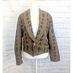 Mixed Blues Western Tapestry Wool Blend Crop Aztec Jacket Blazer Women’s SZ M/L